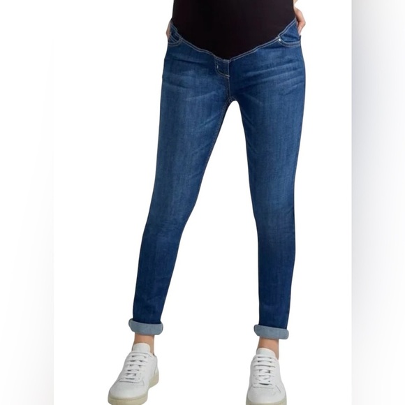 Jojo Maman Bebe Maternity skinny Blue mid tone stretchy Jeans belly band size 8 - Picture 3 of 10